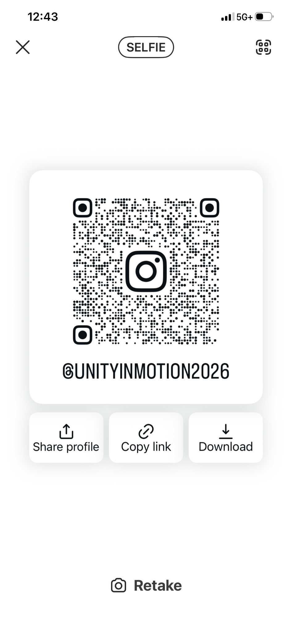 Instagram QR code for Unity in Motion